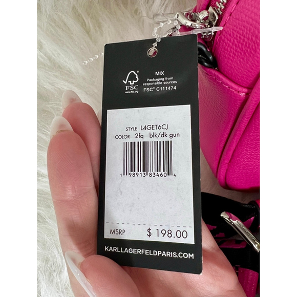 karl lagerfeld bold pink crossbody bag with matching coin purse - Picture 3 of 9